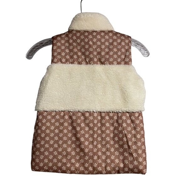 Lucky Brand Girls Floral Quilted Sherpa Vest Size 6 Warm Brown Cream Colorway - Picture 4 of 7